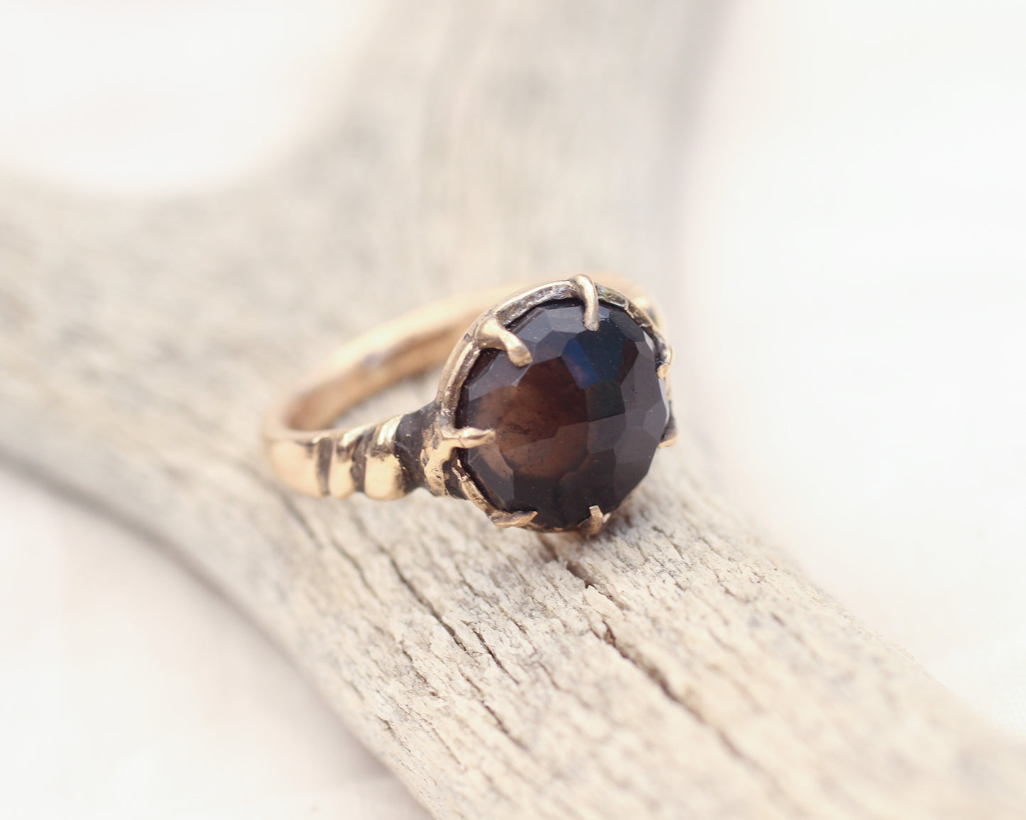 Hand Faceted Morion Smoky Quartz ring - Size 6.5