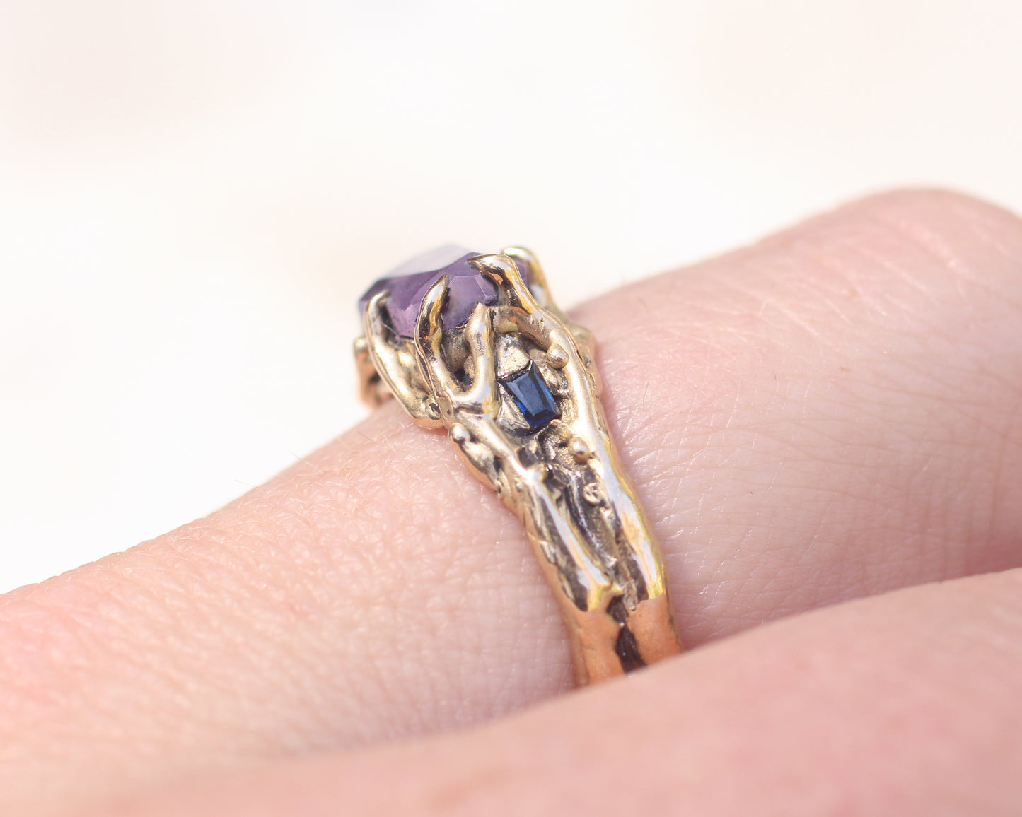 Amethyst and Sapphire ring - Bronze - Size 9.5