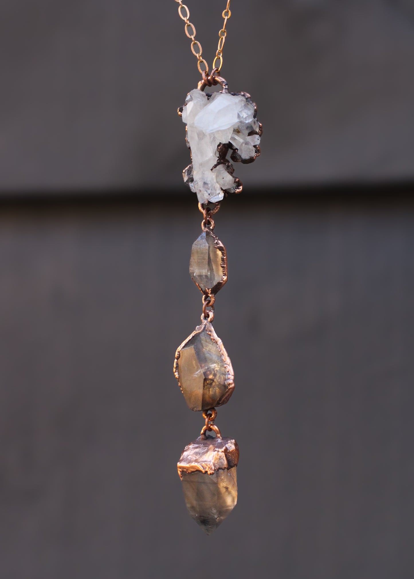Quartz and Smoky Quartz tiered necklace