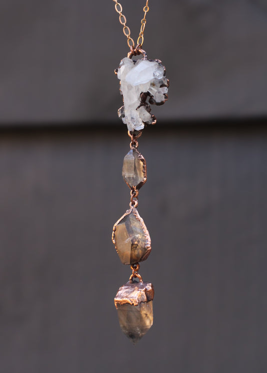 Quartz and Smoky Quartz tiered necklace