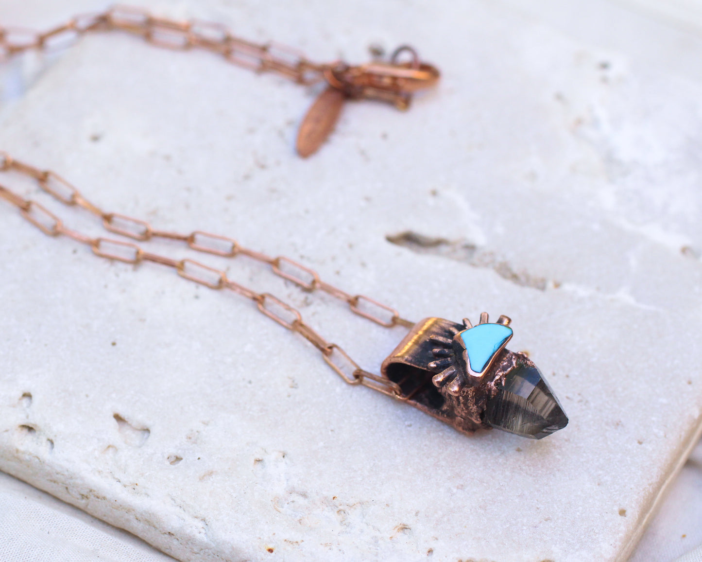 Tiny Smoky Quartz and Turquoise necklace