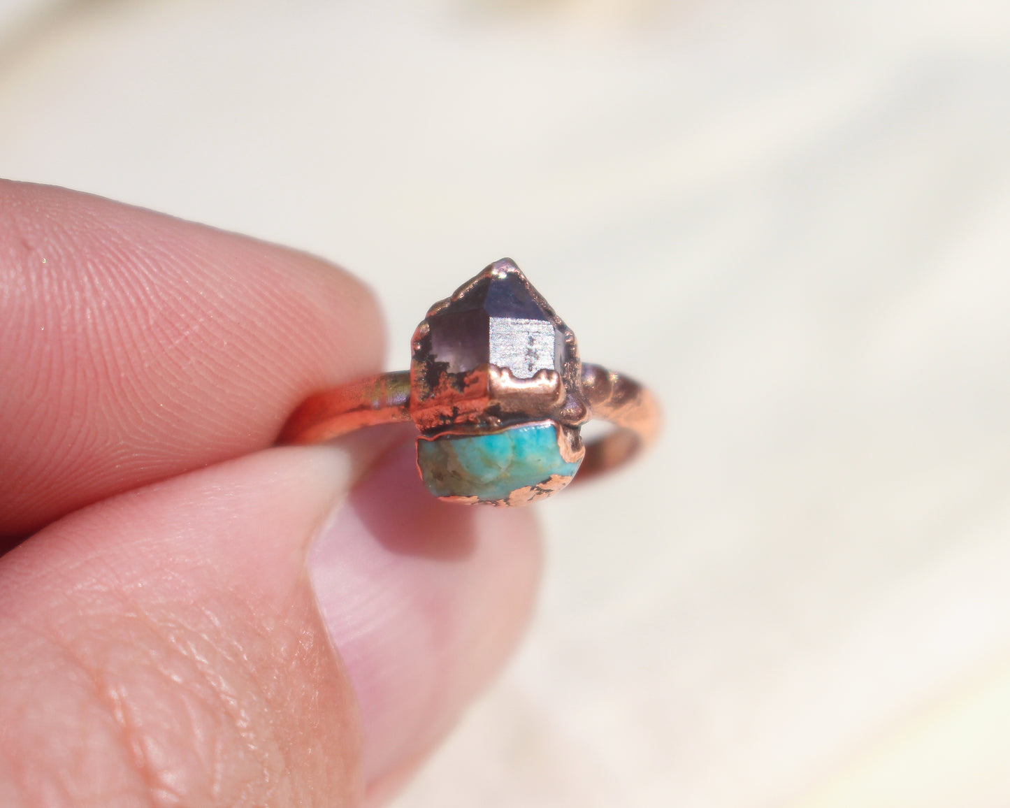 Amethyst and Turquoise ring - Size 5.5