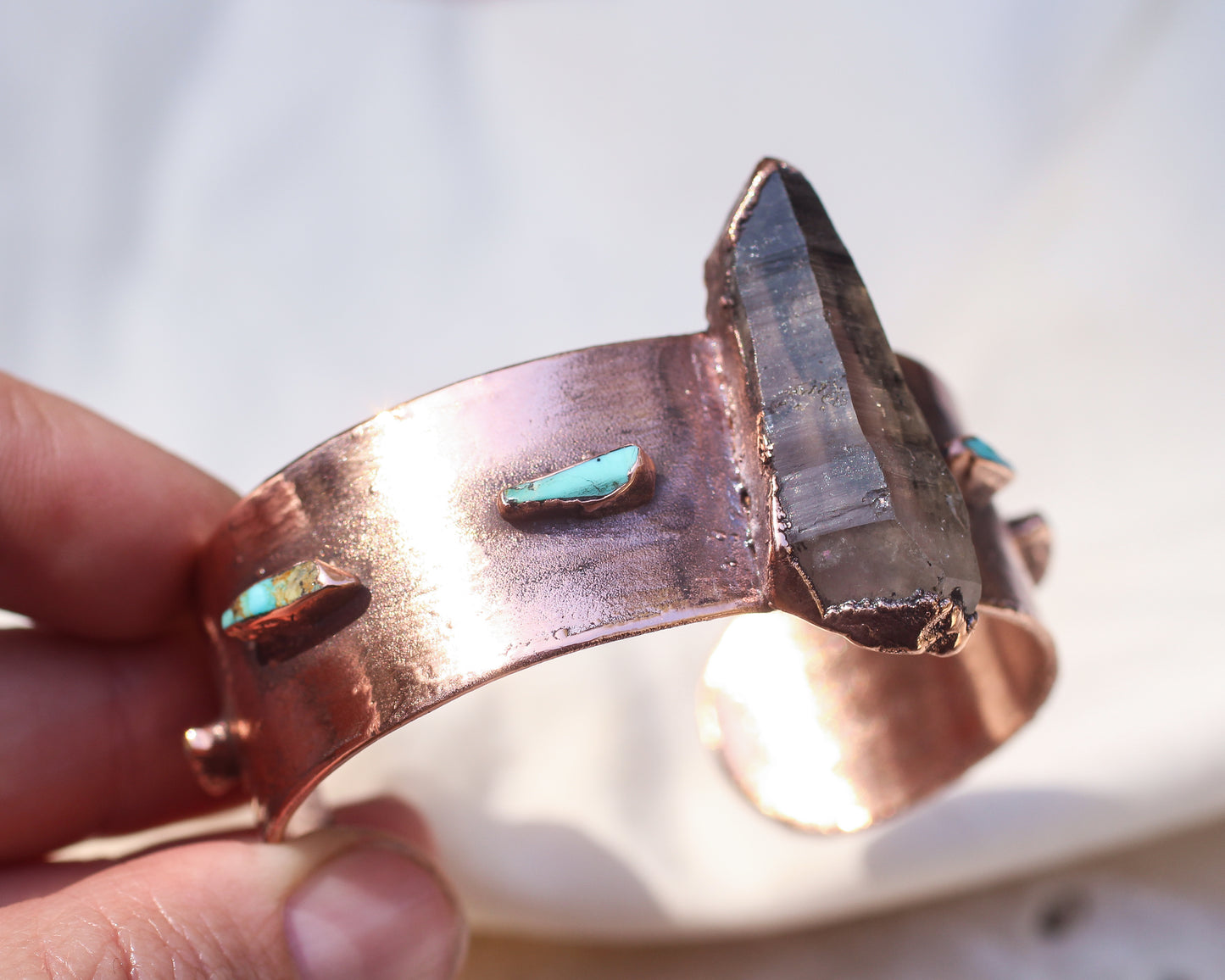 Smoky Quartz and Turquoise cuff bracelet