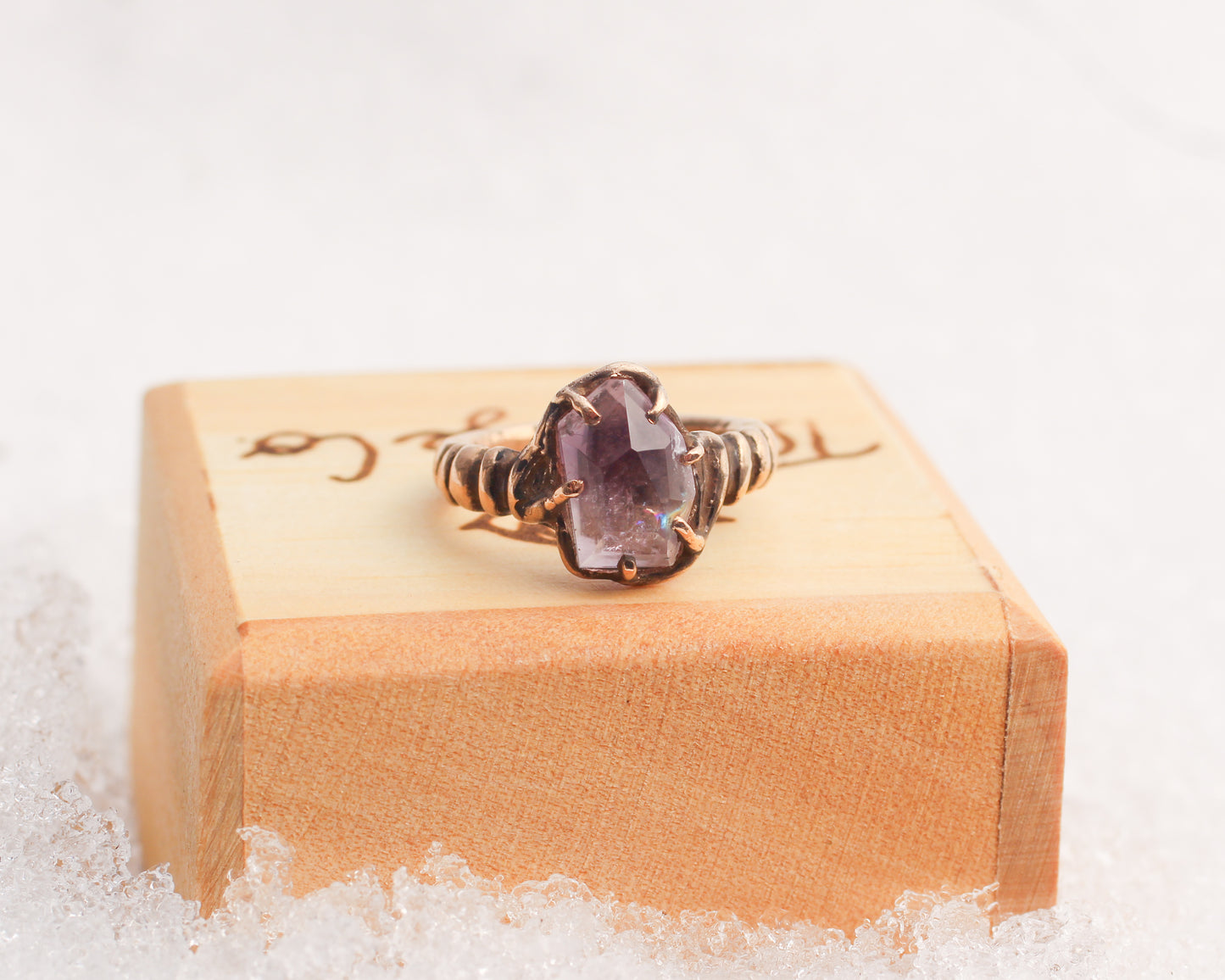 Hand faceted Smoky Amethyst ring