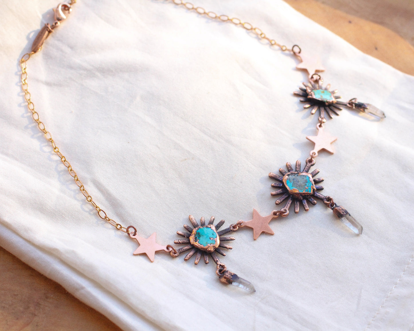 Turquoise and Smoky Quartz star necklace