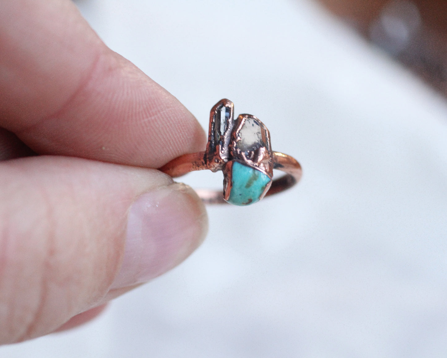 Quartz, Topaz and Turquoise ring - Size 7