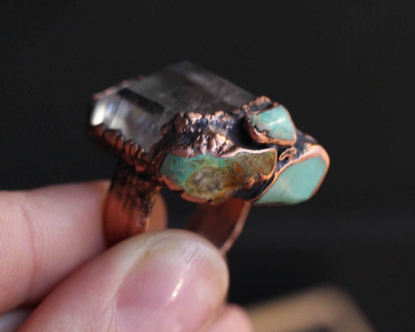 Statement Quartz and Turquoise ring - Size 8.25