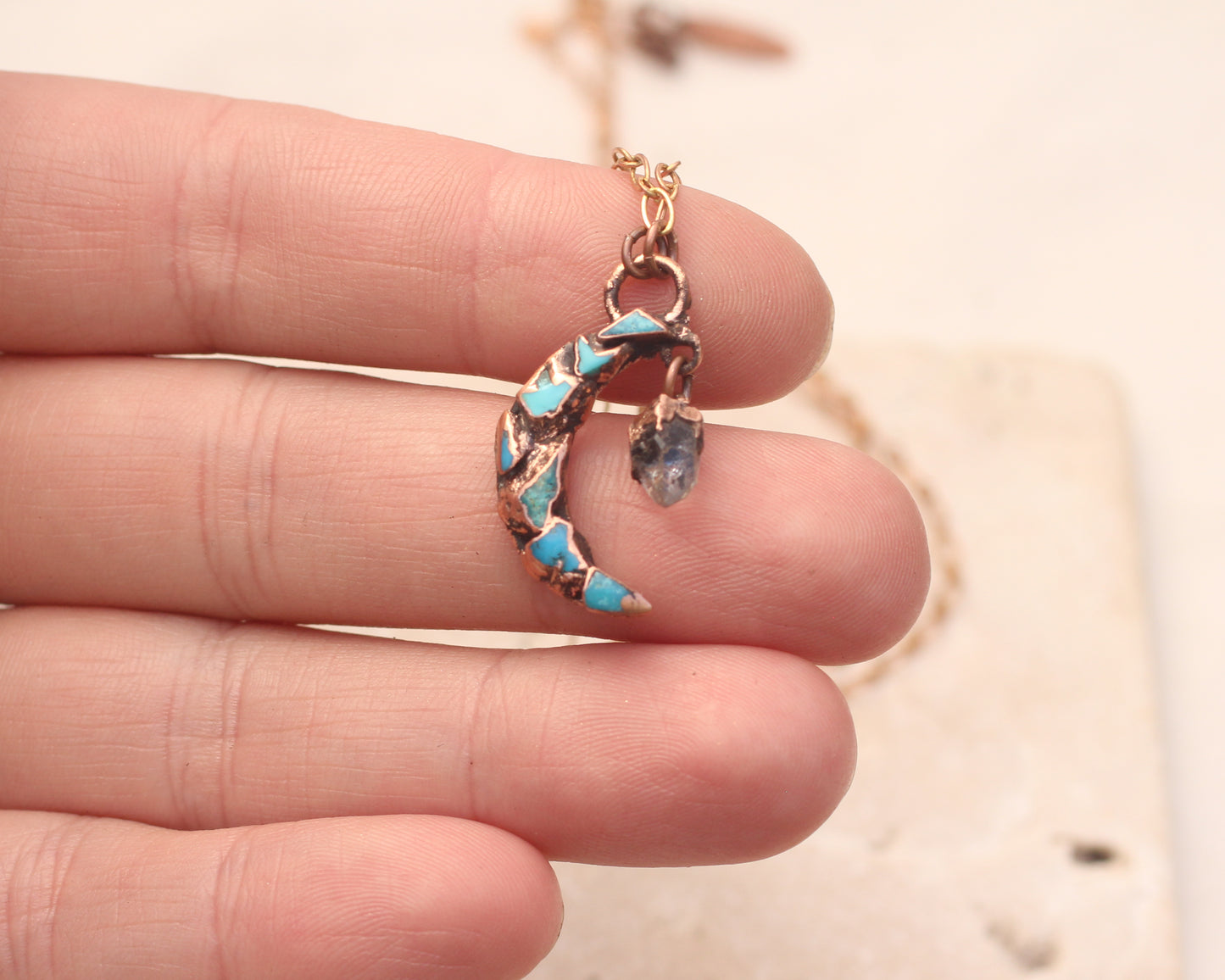Turquoise and Quartz moon necklace