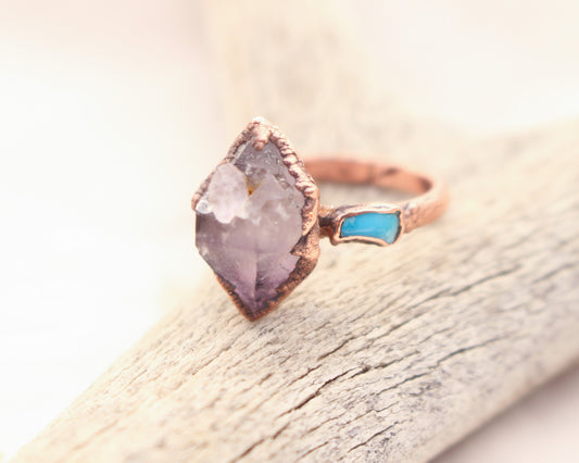 Amethyst and Turquoise ring - Size 7.75