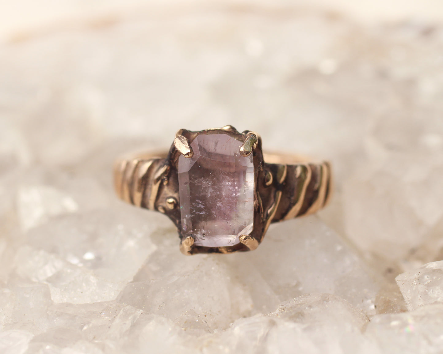 Hand faceted light Amethyst ring - Size 5.5
