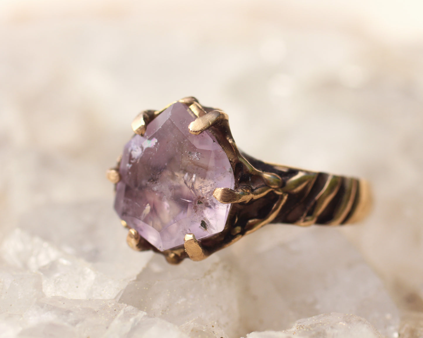 Hand faceted light Amethyst ring - Size 7
