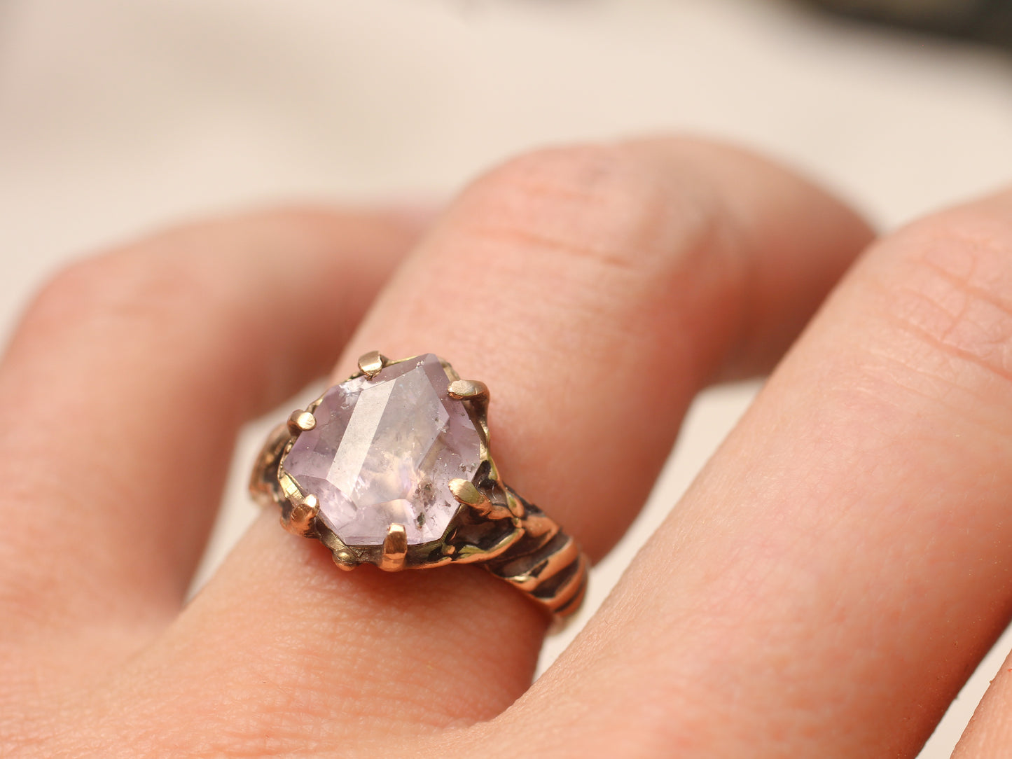 Hand faceted light Amethyst ring - Size 7