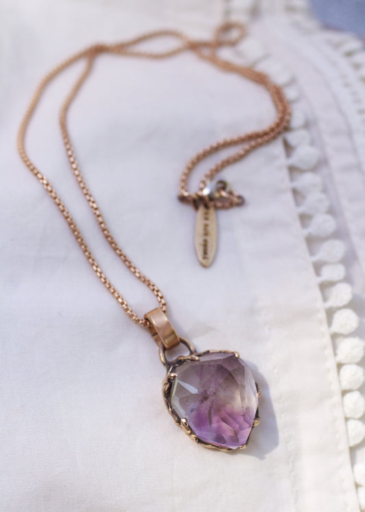 Large hand-faceted Smoky-Amethyst necklace