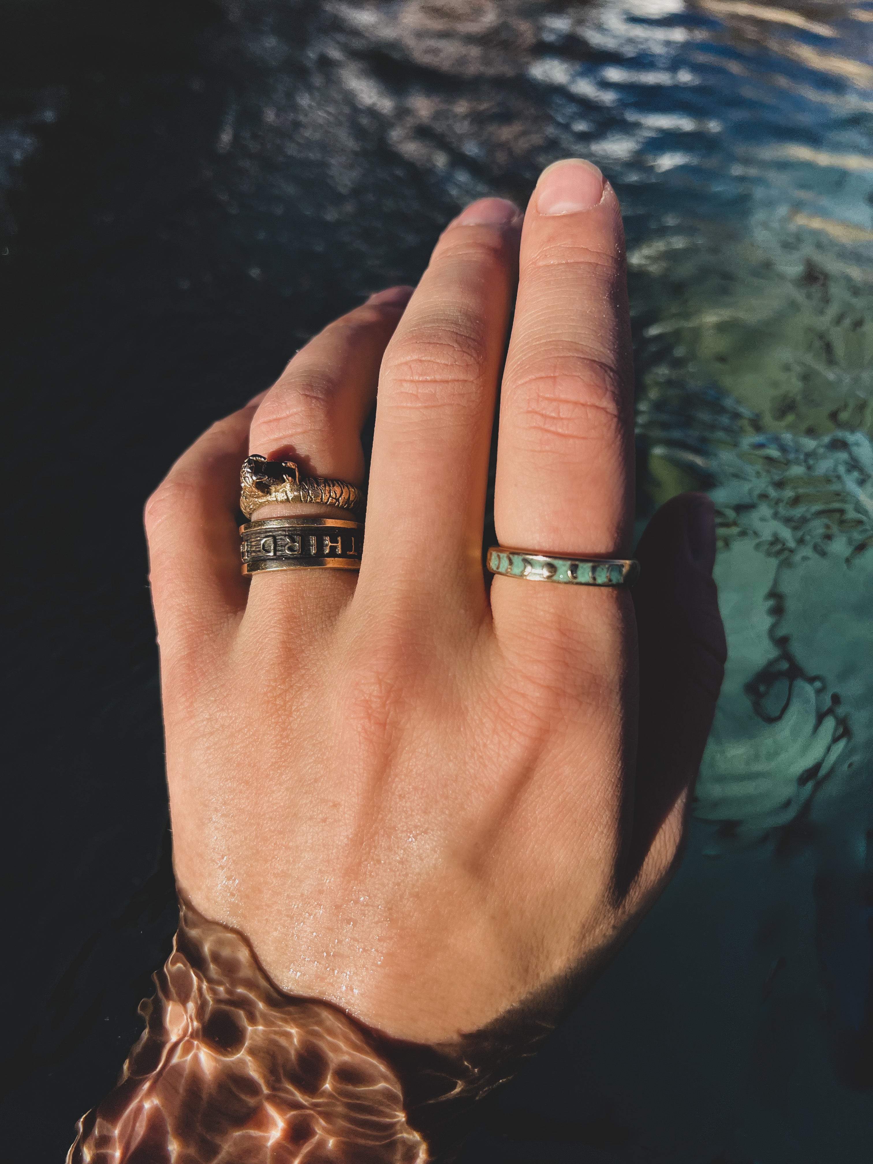 Inlaid Moon Phase ring - Made to Order - Silver or Bronze – Third