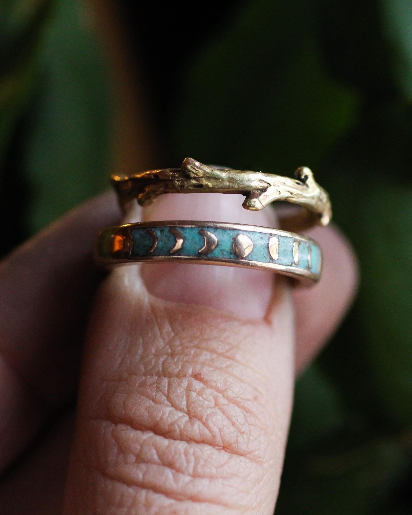 Inlaid Moon Phase ring - Made to Order - Silver or Bronze – Third